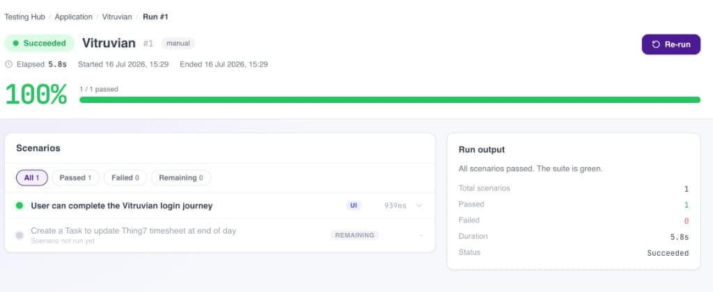 TestHub successful test run with 100 percent pass rate